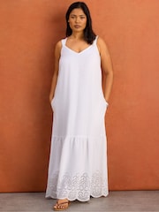 Live Unlimited White Linen Blend Broderie Maxi Dress - Image 1 of 4