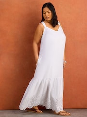 Live Unlimited White Linen Blend Broderie Maxi Dress - Image 2 of 4