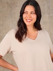 Live Unlimited Grey Cotton Slub V-Neck T-Shirt - Image 4 of 4