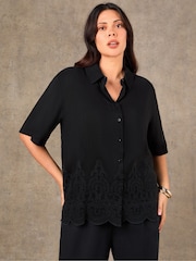 Live Unlimited Black Linen Blend Broderie Shirt - Image 2 of 4