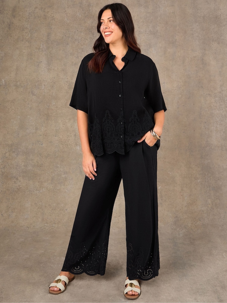 Live Unlimited Black Linen Blend Broderie Shirt - Image 5 of 5