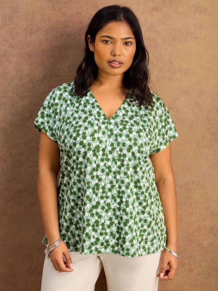 Live Unlimited Green Ditsy Print Panel Detail Top - Image 3 of 3