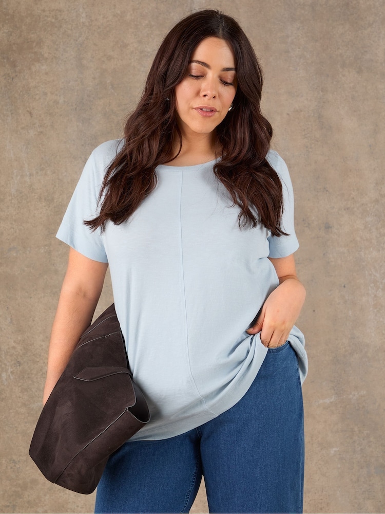 Live Unlimited Blue Cotton Slub Round Neck Seam Detail T-Shirt - Image 2 of 3