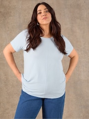 Live Unlimited Blue Cotton Slub Round Neck Seam Detail T-Shirt - Image 3 of 3