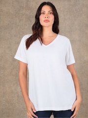 Live Unlimited White Cotton Slub Longline V-Neck T-Shirt - Image 1 of 3