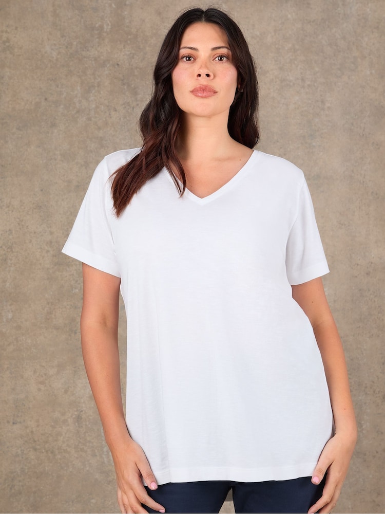 Live Unlimited White Cotton Slub Longline V-Neck T-Shirt - Image 1 of 3 Live Unlimited White Cotton Slub Longline V-Neck T-Shirt - Image 1 of 3