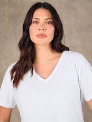 Live Unlimited White Cotton Slub Longline V-Neck T-Shirt - Image 2 of 3