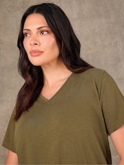 Live Unlimited Green Cotton Slub Longline V-Neck T-Shirt - Image 1 of 3