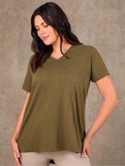 Live Unlimited Green Cotton Slub Longline V-Neck T-Shirt - Image 2 of 3