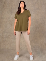 Live Unlimited Green Cotton Slub Longline V-Neck T-Shirt - Image 3 of 3