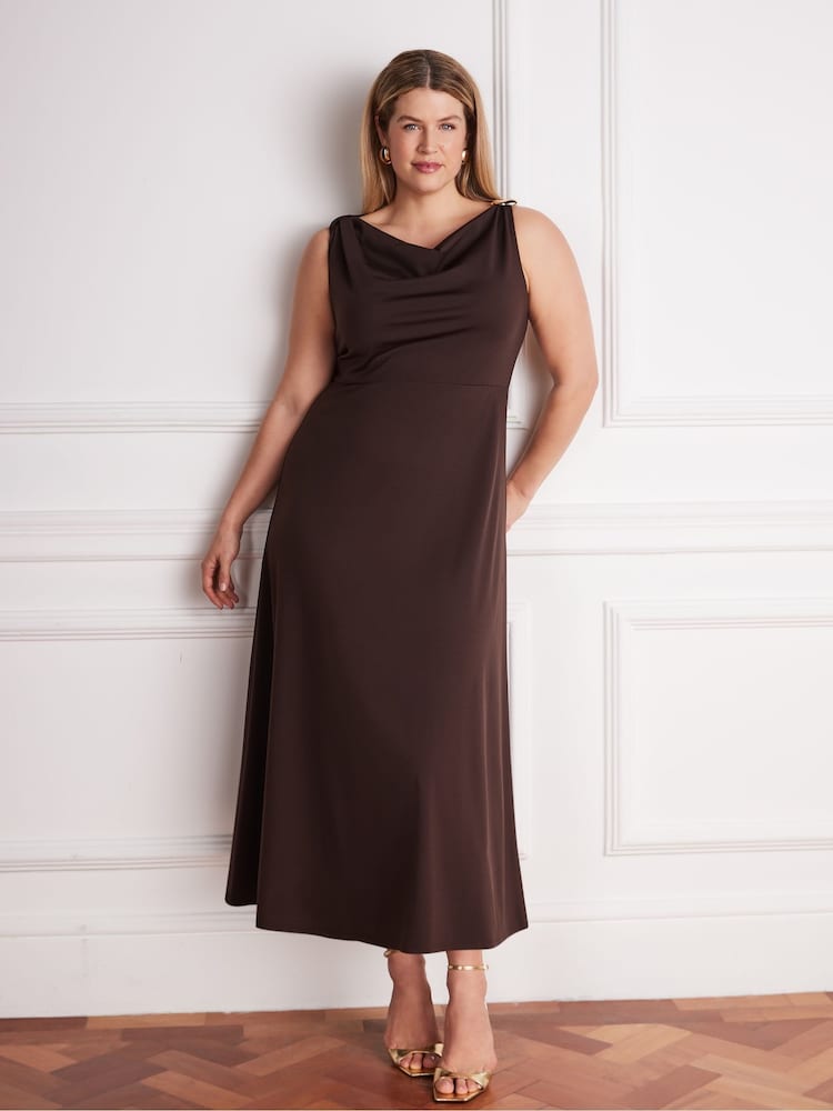 Live Unlimited Brown Asymmetric Twist Maxi Dress - Image 1 of 5
