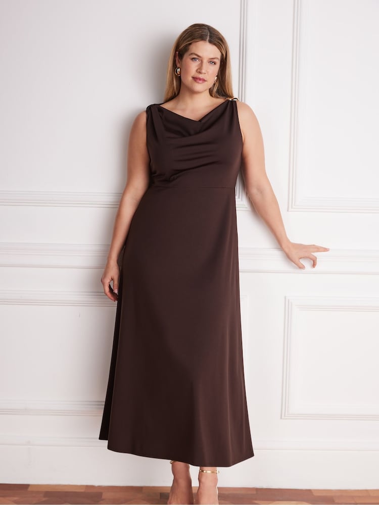 Live Unlimited Brown Asymmetric Twist Maxi Dress - Image 2 of 5