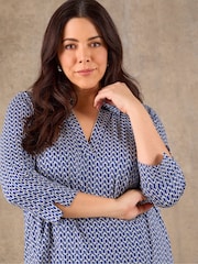 Live Unlimited Blue Geo Print Polo Neck Jersey Top - Image 3 of 4