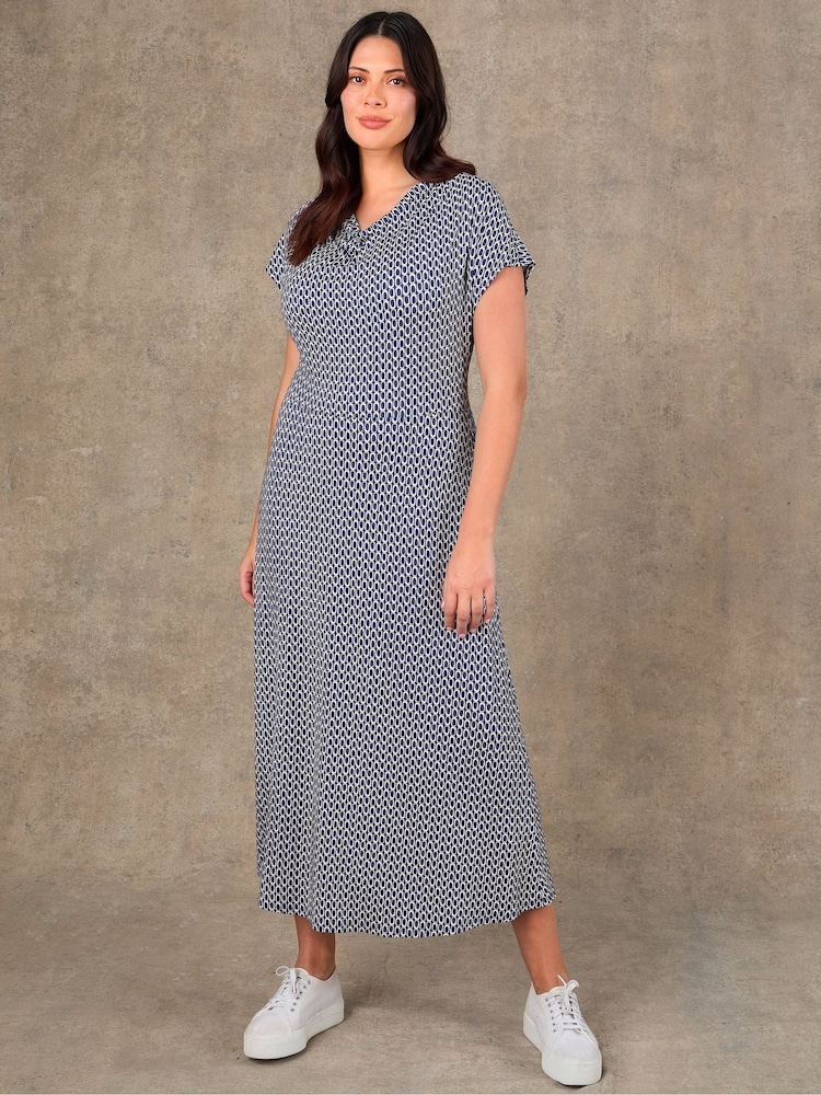 Live Unlimited Blue Geo Print Cowl Neck Jersey Maxi Dress - Image 1 of 5