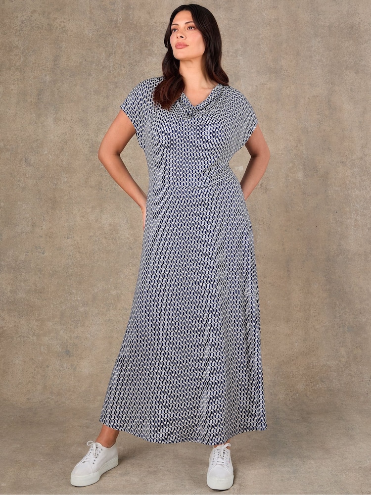 Live Unlimited Blue Geo Print Cowl Neck Jersey Maxi Dress - Image 2 of 5
