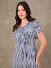 Live Unlimited Blue Geo Print Cowl Neck Jersey Maxi Dress - Image 4 of 5