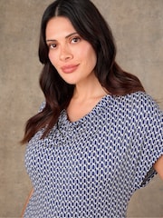 Live Unlimited Blue Geo Print Cowl Neck Jersey Maxi Dress - Image 5 of 5