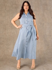 Live Unlimited Blue Stripe Maxi Shirt Dress - Image 1 of 4