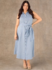 Live Unlimited Blue Stripe Maxi Shirt Dress - Image 2 of 4