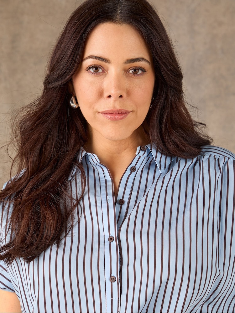 Live Unlimited Blue Stripe Short Sleeve Shirt - Image 3 of 3 Live Unlimited Blue Stripe Short Sleeve Shirt - Image 3 of 3