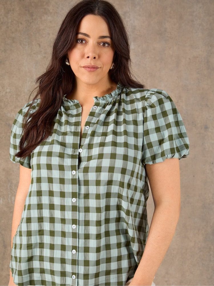 Live Unlimited Green Gingham Button Front Blouse - Image 1 of 3