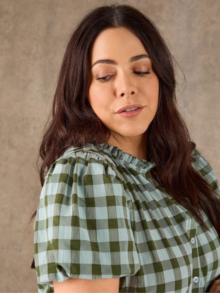 Live Unlimited Green Gingham Button Front Blouse - Image 3 of 3