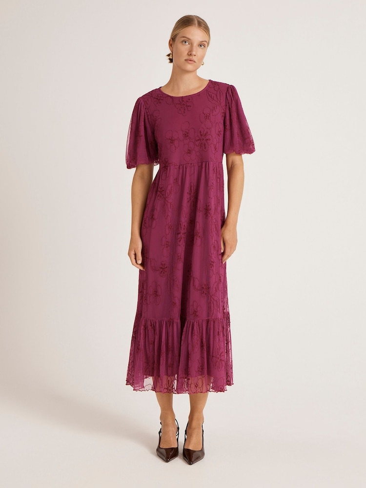 Finery Yasmine Floral Mesh Tiered Midi Dress - Image 1 of 4 Finery Yasmine Floral Mesh Tiered Midi Dress - Image 1 of 4