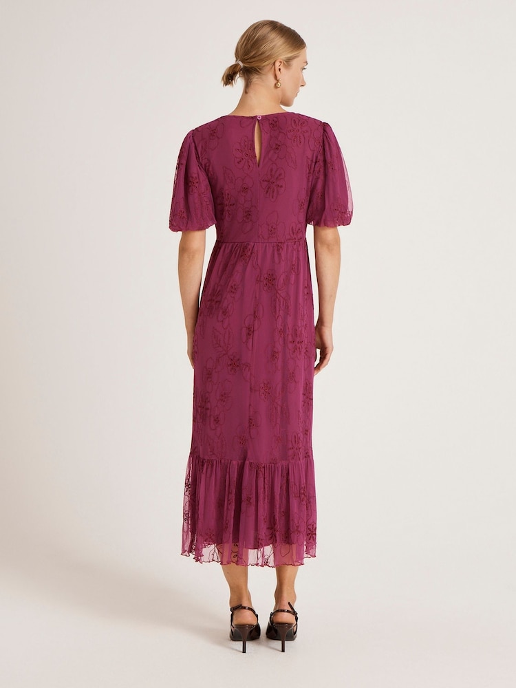 Finery Yasmine Floral Mesh Tiered Midi Dress - Image 4 of 4 Finery Yasmine Floral Mesh Tiered Midi Dress - Image 4 of 4