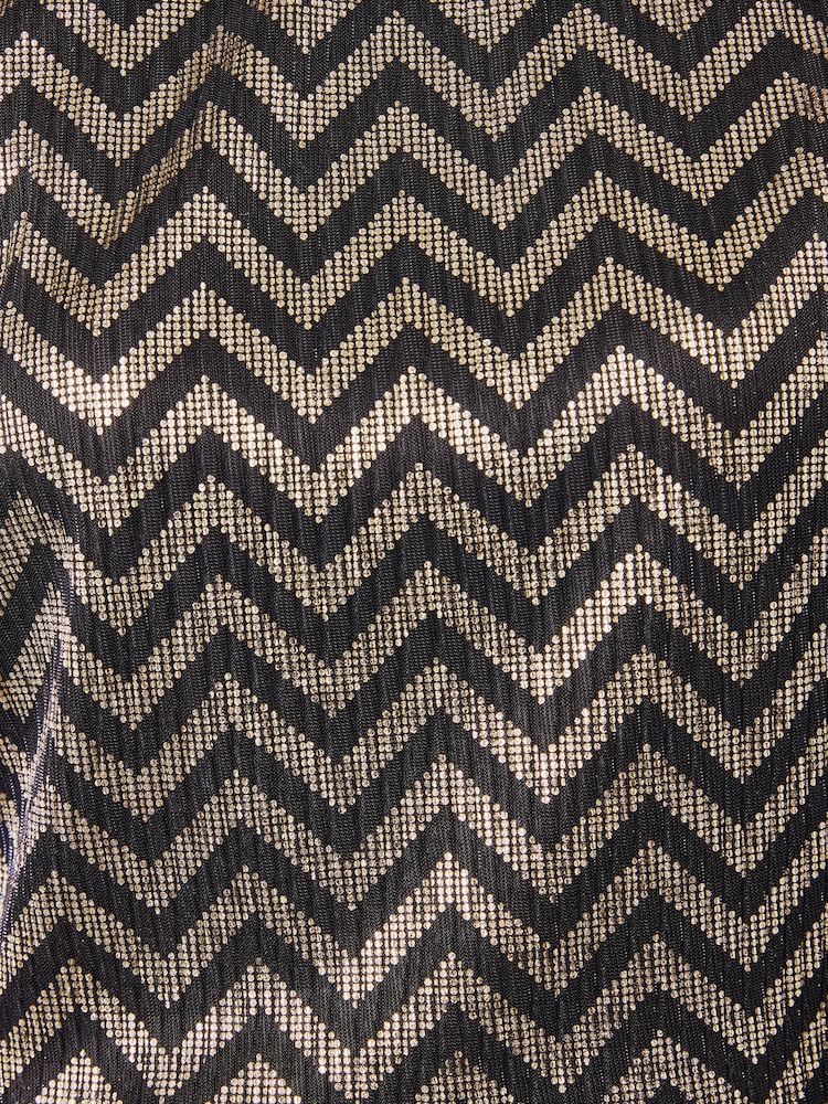 Love & Roses Navy Blue And Gold Lurex Zig Zag Tie Neck Jersey Top - Image 6 of 6