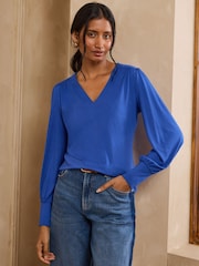 Love & Roses Cobalt Blue V-Neck Jersey Top - Image 1 of 4