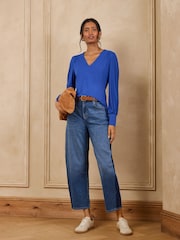 Love & Roses Cobalt Blue V-Neck Jersey Top - Image 3 of 4