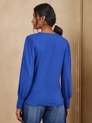 Love & Roses Cobalt Blue V-Neck Jersey Top - Image 4 of 4