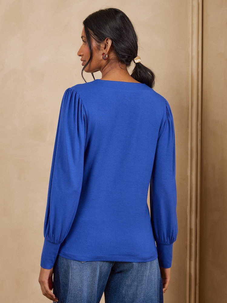 Love & Roses Cobalt Blue V-Neck Jersey Top - Image 4 of 4