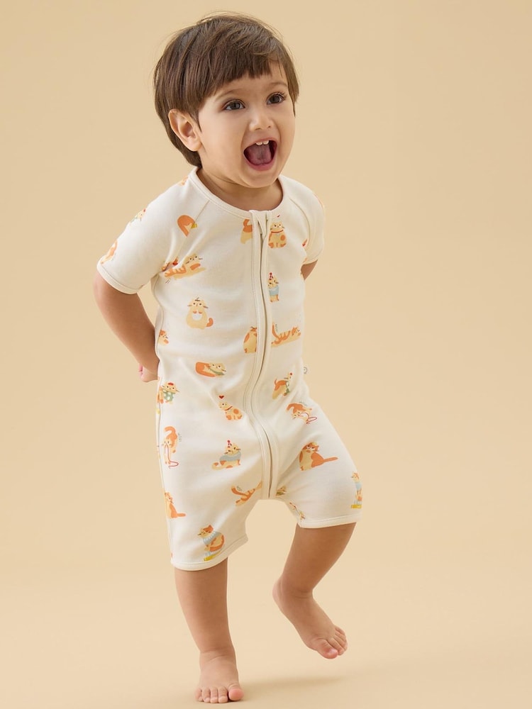 MORI Cat Nap Summer Supersoft Sleepsuit - Image 1 of 3