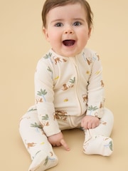 MORI Cream Monkeys Clever Zip Supersoft Sleepsuit - Image 1 of 5