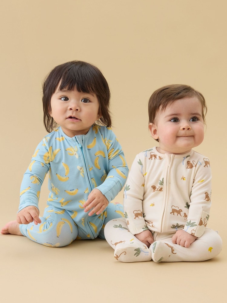 MORI Cream Monkeys Clever Zip Supersoft Sleepsuit - Image 2 of 5