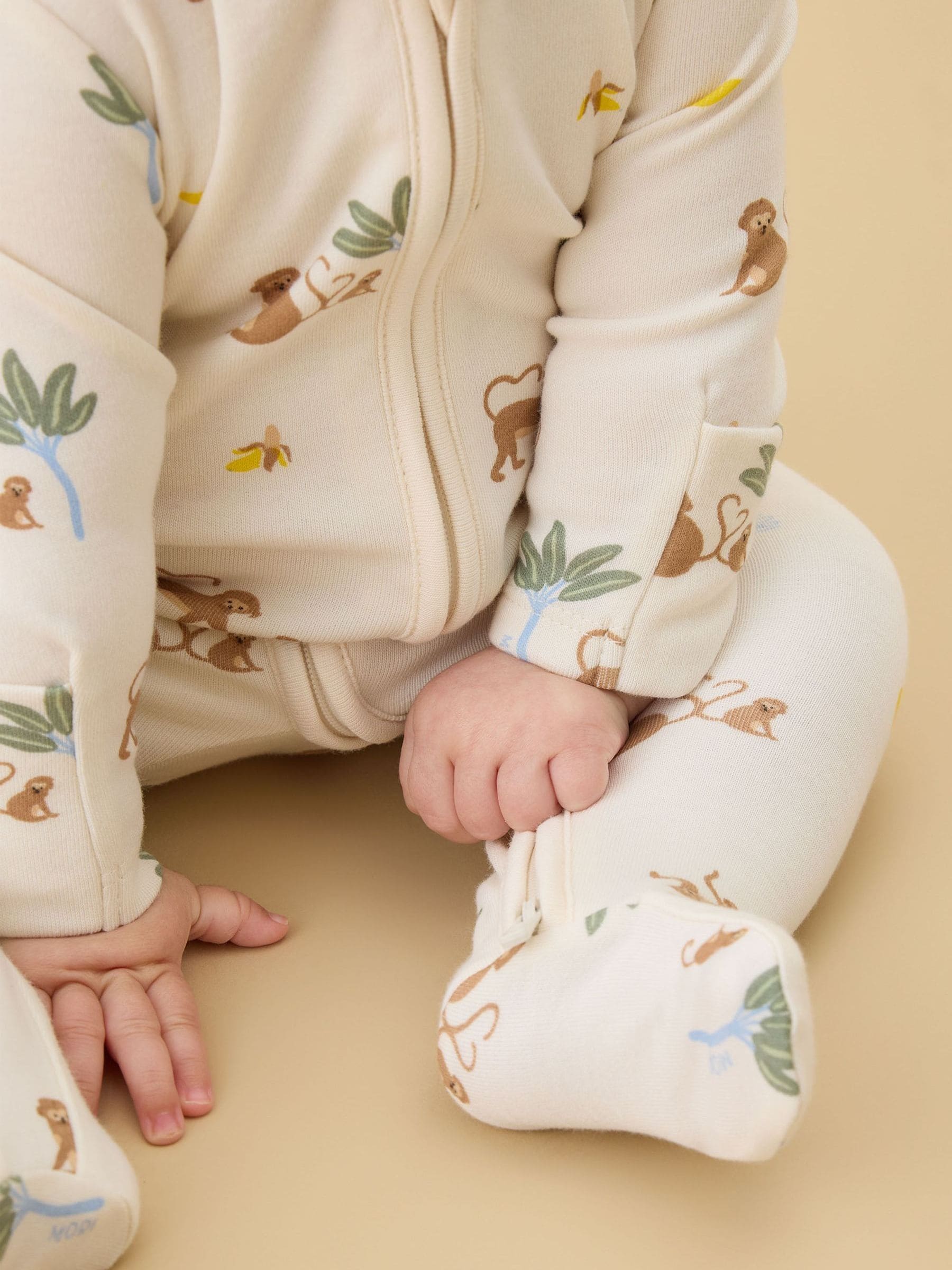 Buy MORI Cream Monkeys Clever Zip Supersoft Sleepsuit from Next