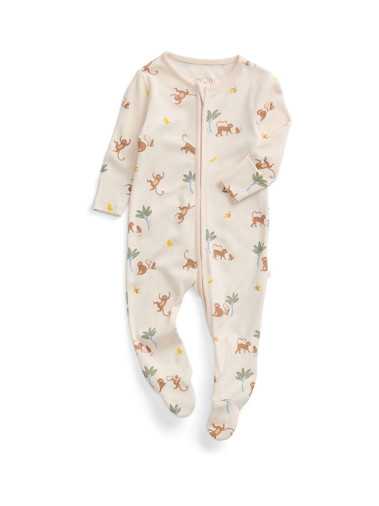 MORI Cream Monkeys Clever Zip Supersoft Sleepsuit - Image 5 of 5