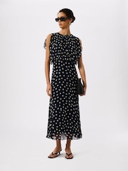 Whistles Blue Polka Dot Print Midi Dress - Image 1 of 4