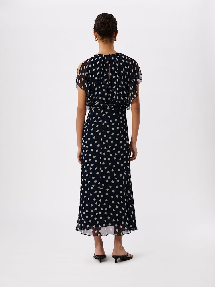 Whistles Blue Polka Dot Print Midi Dress - Image 2 of 4 Whistles Blue Polka Dot Print Midi Dress - Image 2 of 4
