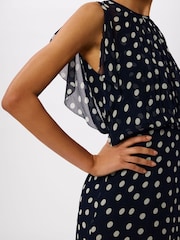 Whistles Blue Polka Dot Print Midi Dress - Image 4 of 4