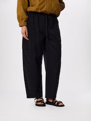 Whistles Black Utility Cotton Barrel Trousers - Image 1 of 5