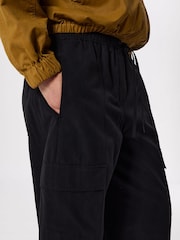 Whistles Black Utility Cotton Barrel Trousers - Image 4 of 5