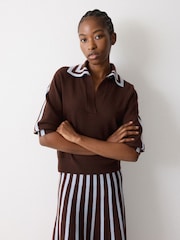 Jigsaw Brown Merino Marine Collar Jumper - Image 1 of 7