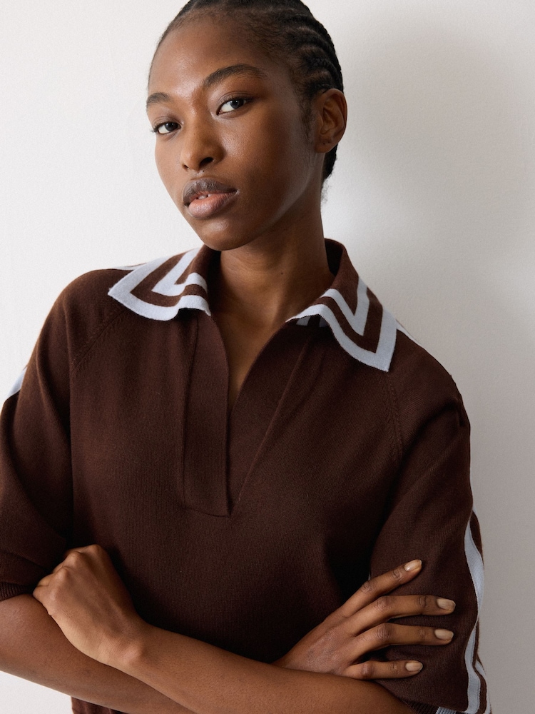 Jigsaw Brown Merino Marine Collar Jumper - Image 2 of 7 Jigsaw Brown Merino Marine Collar Jumper - Image 2 of 7