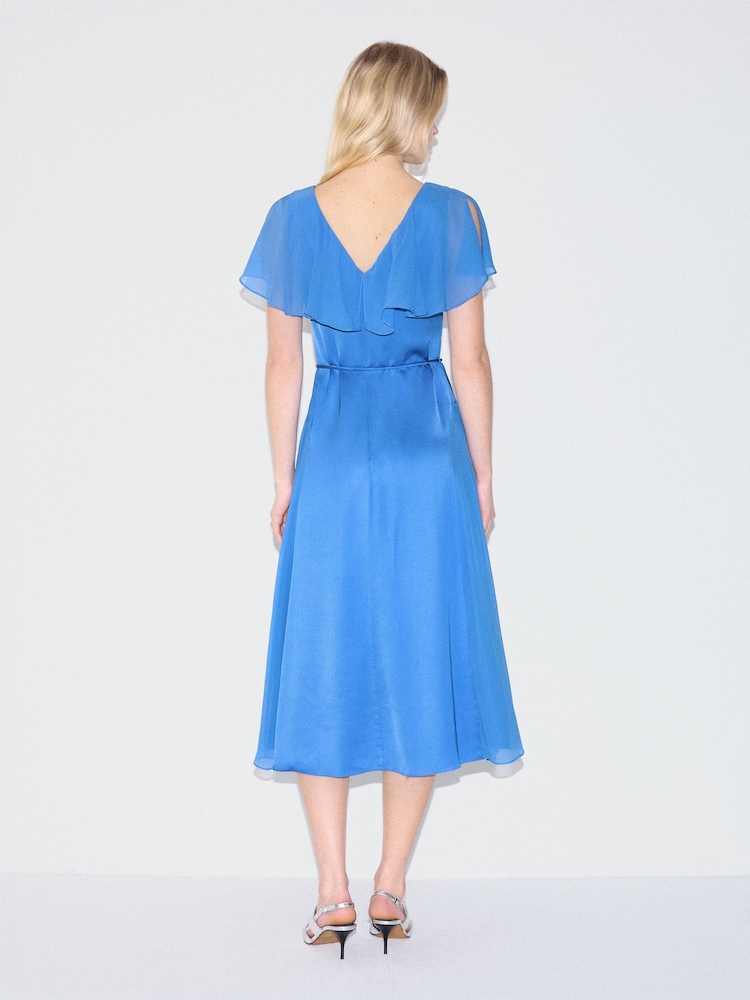 jigsaw blue dress Womens Sheer Cape US 10 Cap sleeve dress
