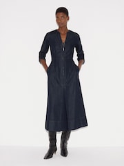 Jigsaw Blue Chambray Zip Front Midi Dress - Image 1 of 7