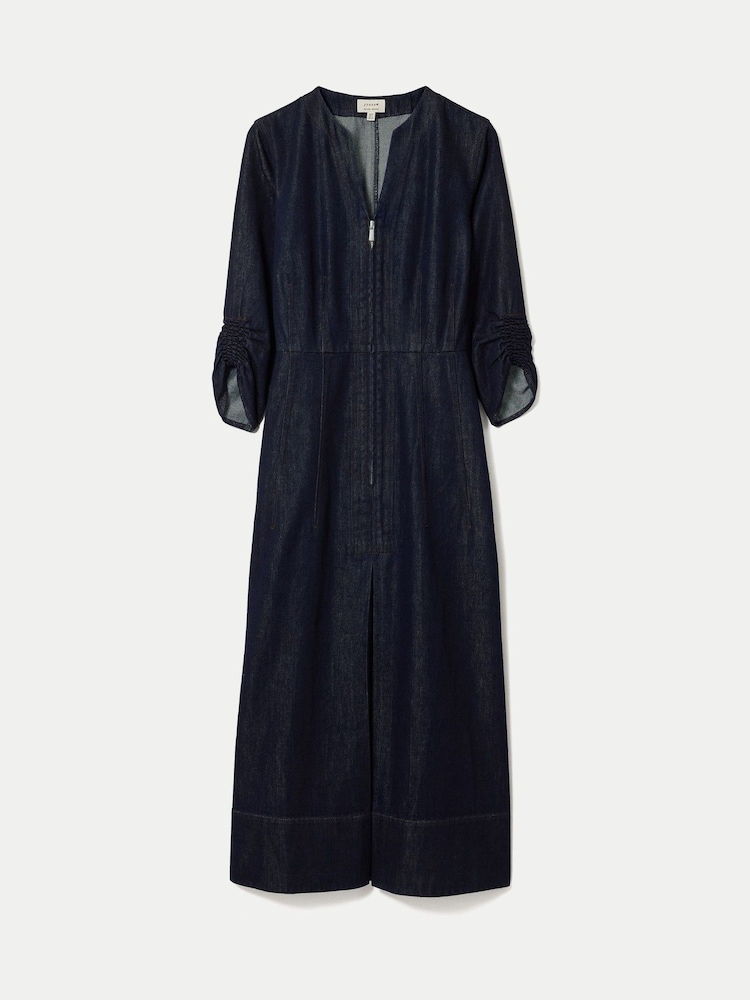 Jigsaw Blue Chambray Zip Front Midi Dress - Image 7 of 7