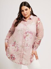 YOURS LONDON Curve Pink Floral Boyfriend Shirt - Image 1 of 5