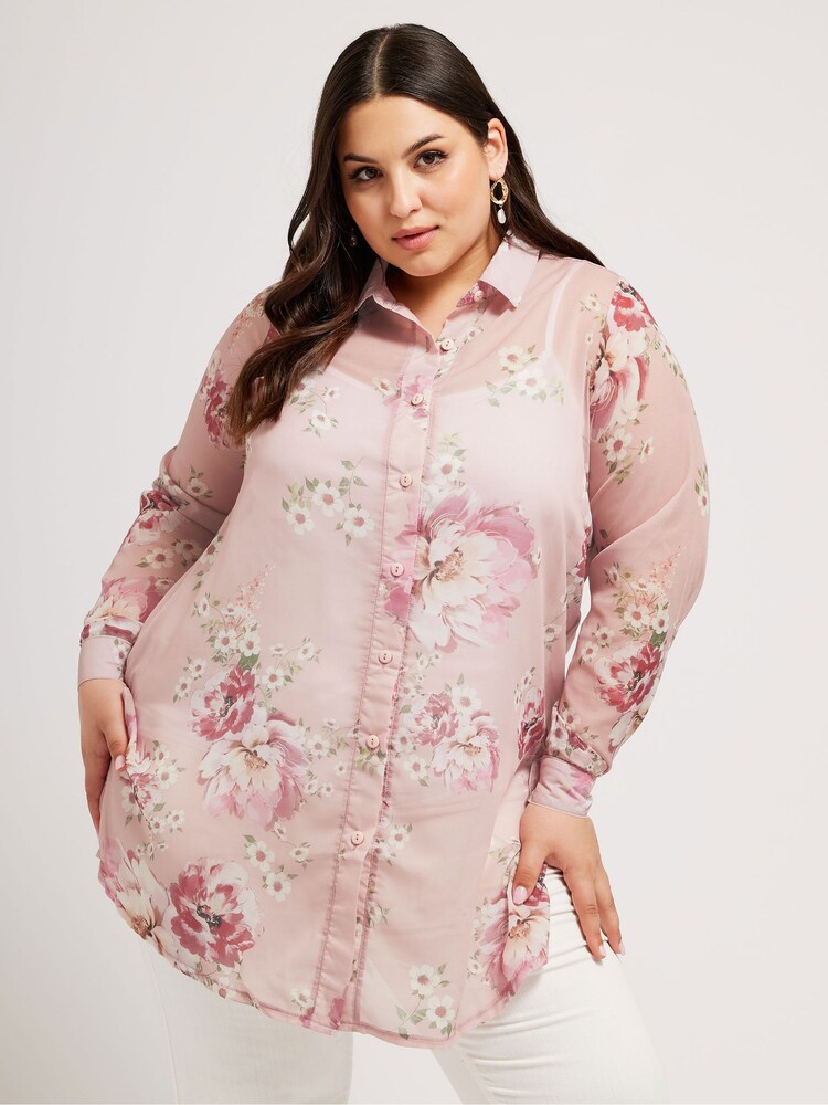 YOURS LONDON Curve Pink Floral Boyfriend Shirt - Image 1 of 5